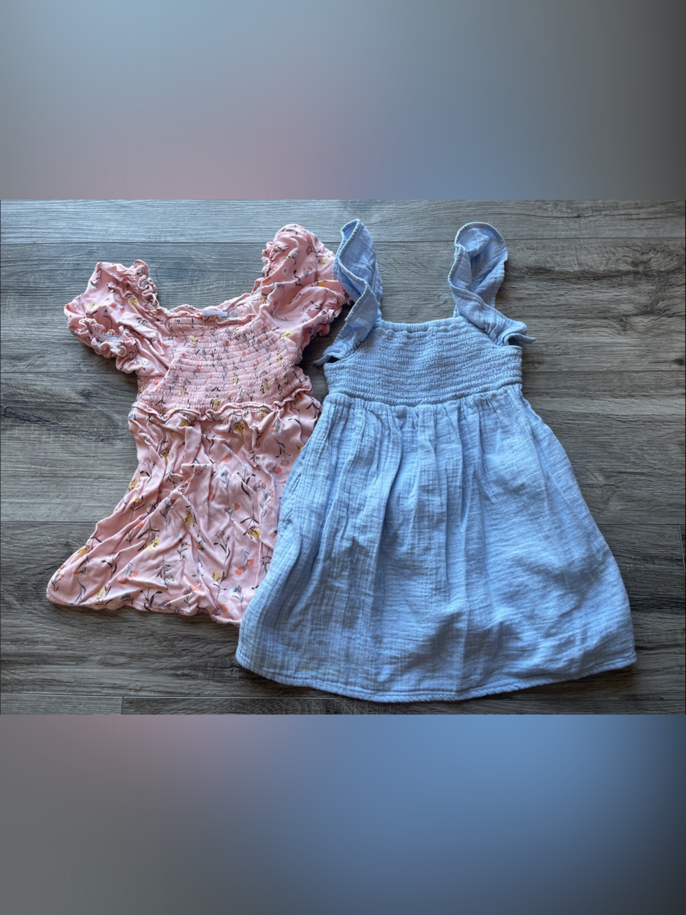 3T Pink Floral Ruffle Top + Light Blue Smocked Sundress Set